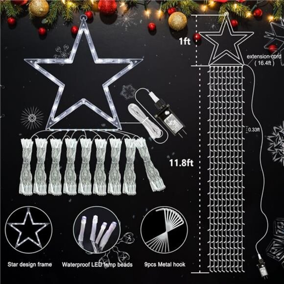Christmas Decor Lights 344 LED 12FT Christmas Tree Lights with Topper Star - Picture 4 of 7